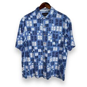 Rare Nat Nast South Pacific Blue Silk Camp Collar Silk Button Down Size L